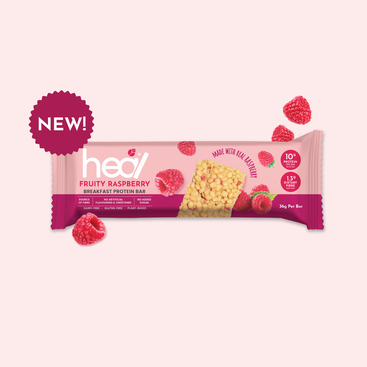 Heal Fruity Raspberry Breakfast Protein Bar (36g) Heal Nutrition SG