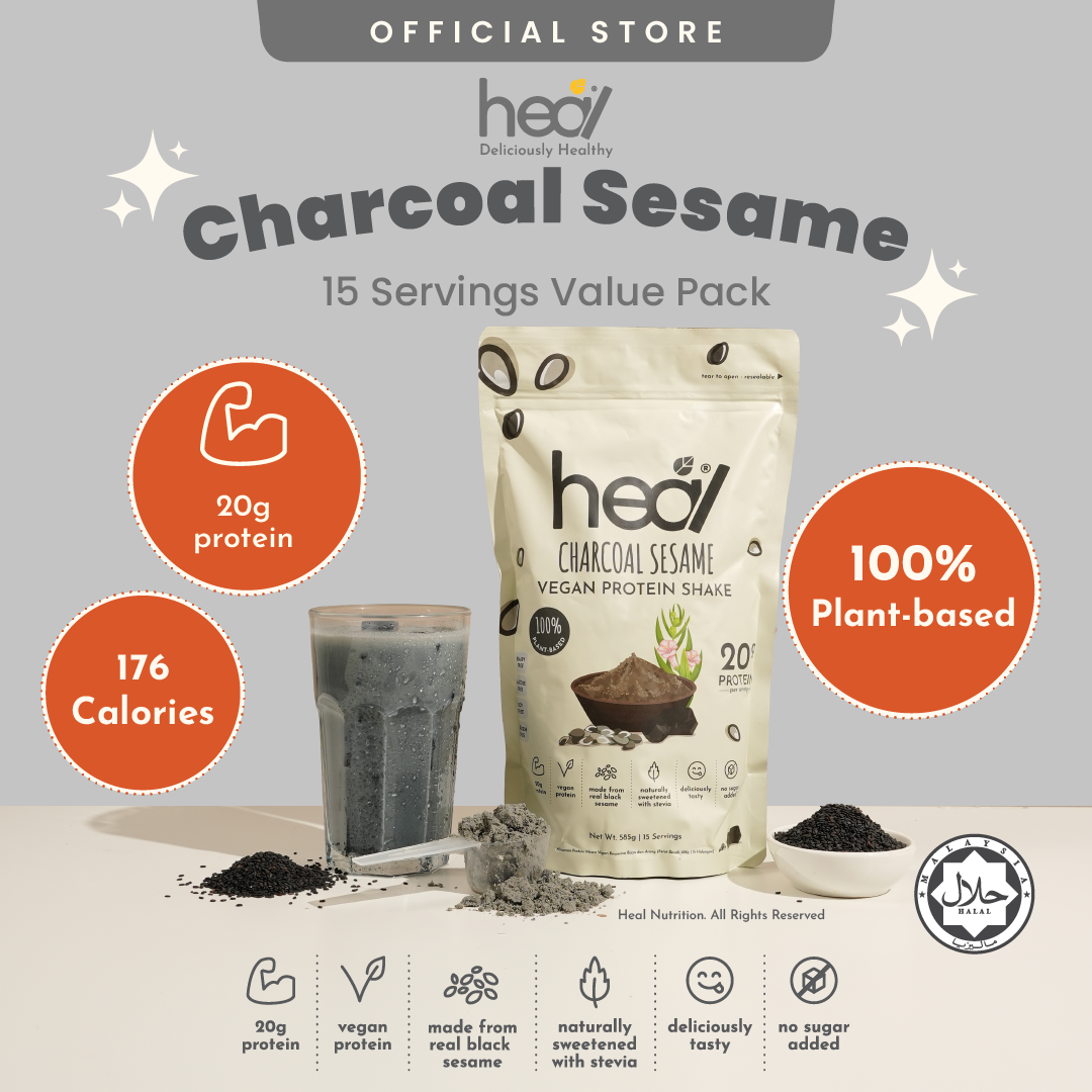 Heal Charcoal Sesame Vegan Protein Shake, 15 Servings Value Pack