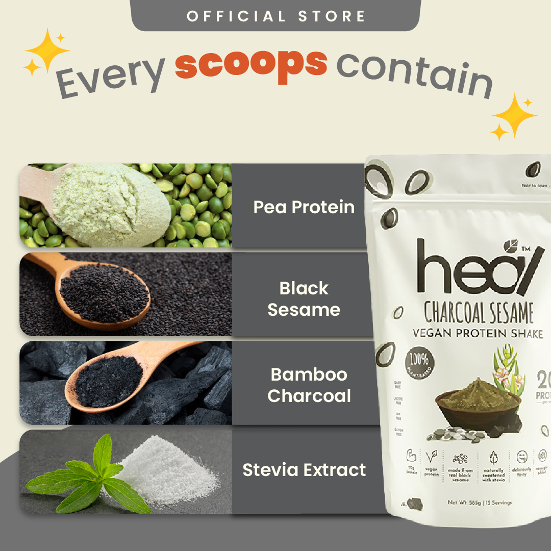 [Subscription Plan] Heal Charcoal Sesame Vegan Protein Shake, 15 Servings Value Pack