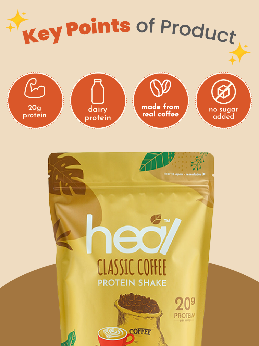 Heal Classic Coffee Protein Shake, 15 Servings Value Pack