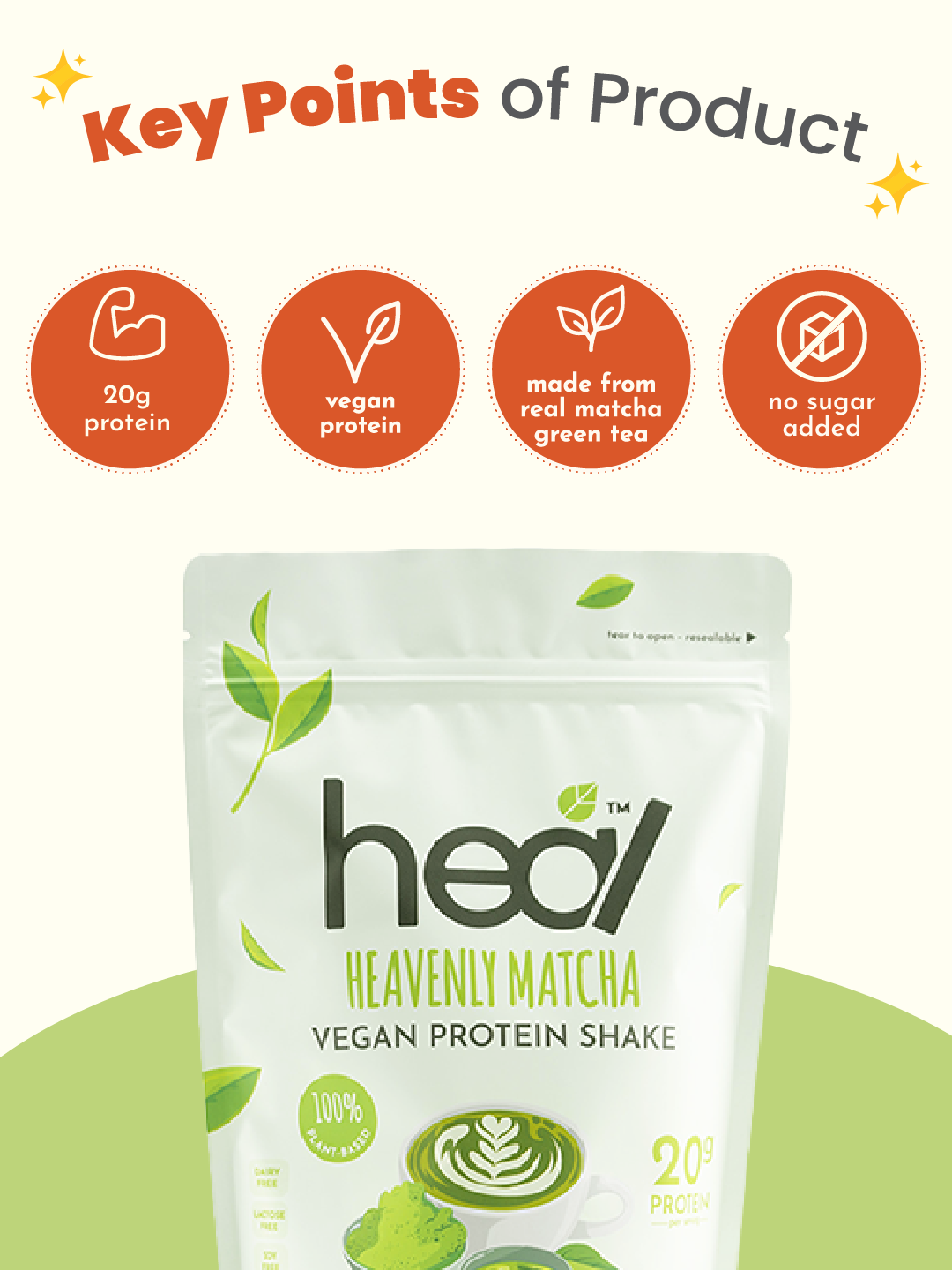 Heal Heavenly Matcha Vegan Protein Shake, 15 Servings Value Pack