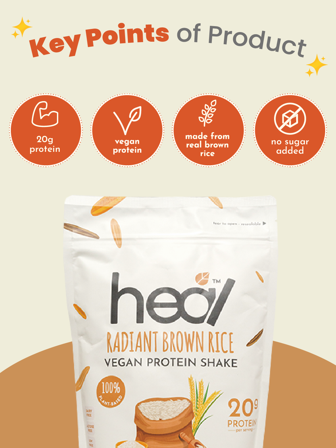 Heal Radiant Brown Rice Vegan Protein Shake, 15 Servings Value Pack