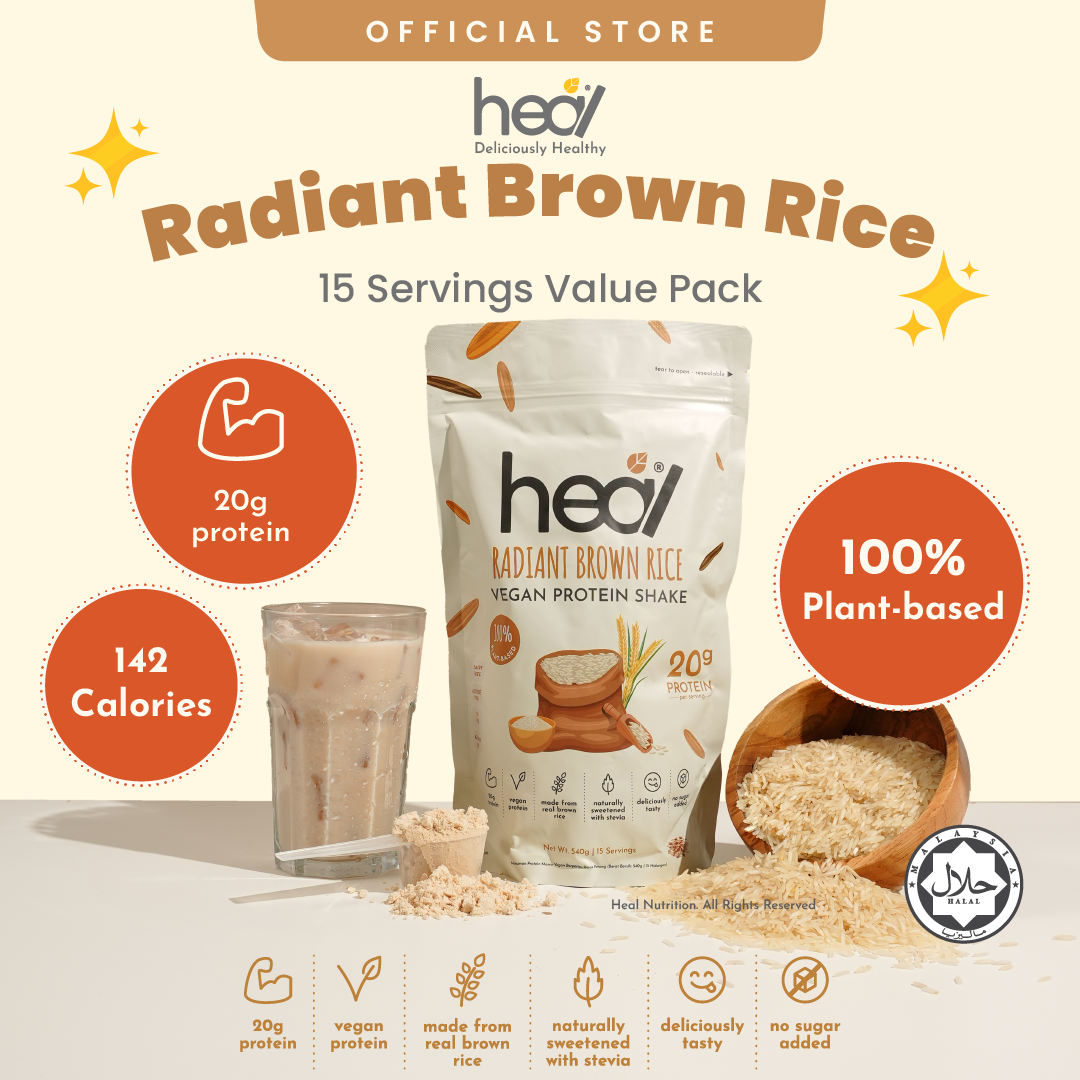 Heal Radiant Brown Rice Vegan Protein Shake, 15 Servings Value Pack