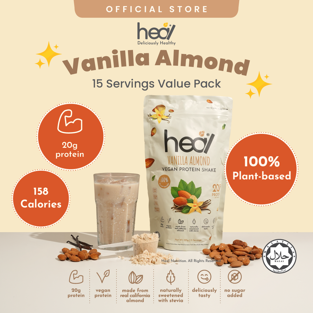 Heal Vanilla Almond Vegan Protein Shake, 15 Servings Value Pack