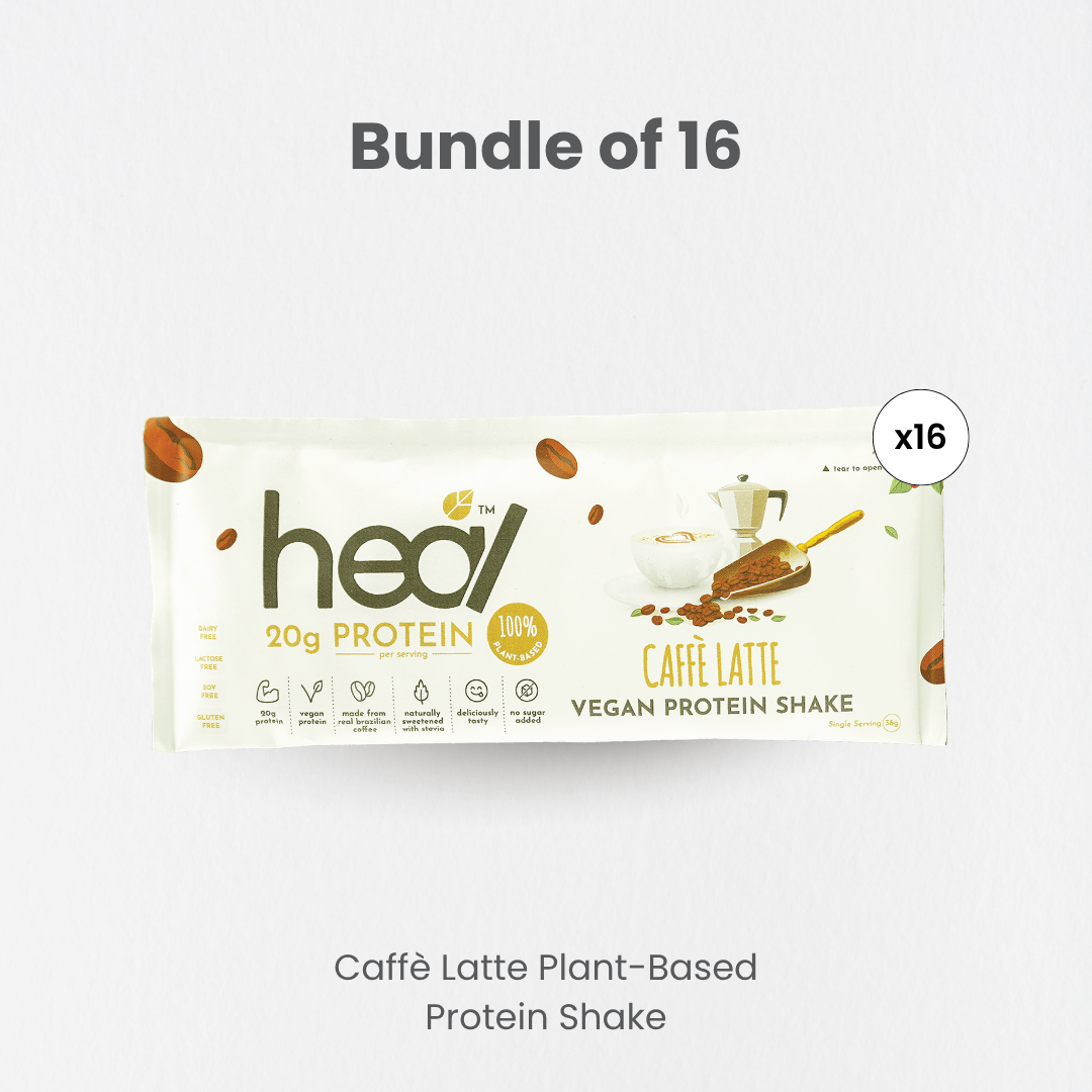 Heal Caffe Latte Vegan Protein Shake, 16 Sachets (36g) – Heal