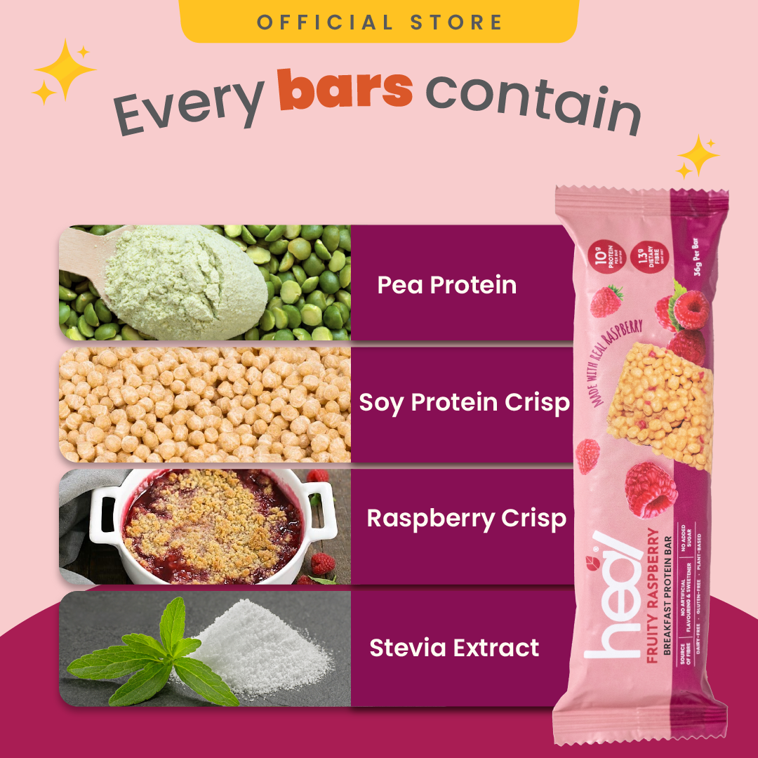 Heal Fruity Raspberry Breakfast Protein Bar (36g)