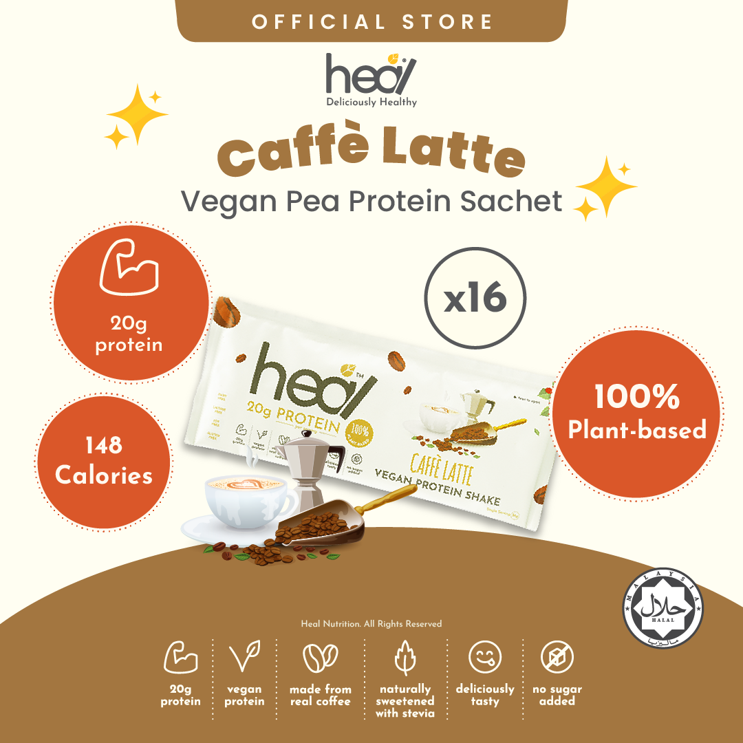 Heal Caffe Latte Vegan Protein Shake, 16 Sachets (36g)