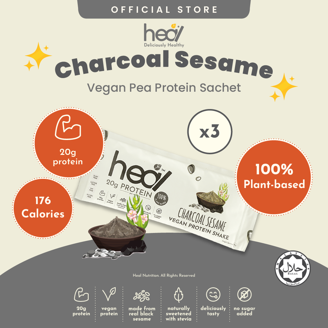 Heal Charcoal Sesame Vegan Protein Shake 3x Sachets Bundle (39g)