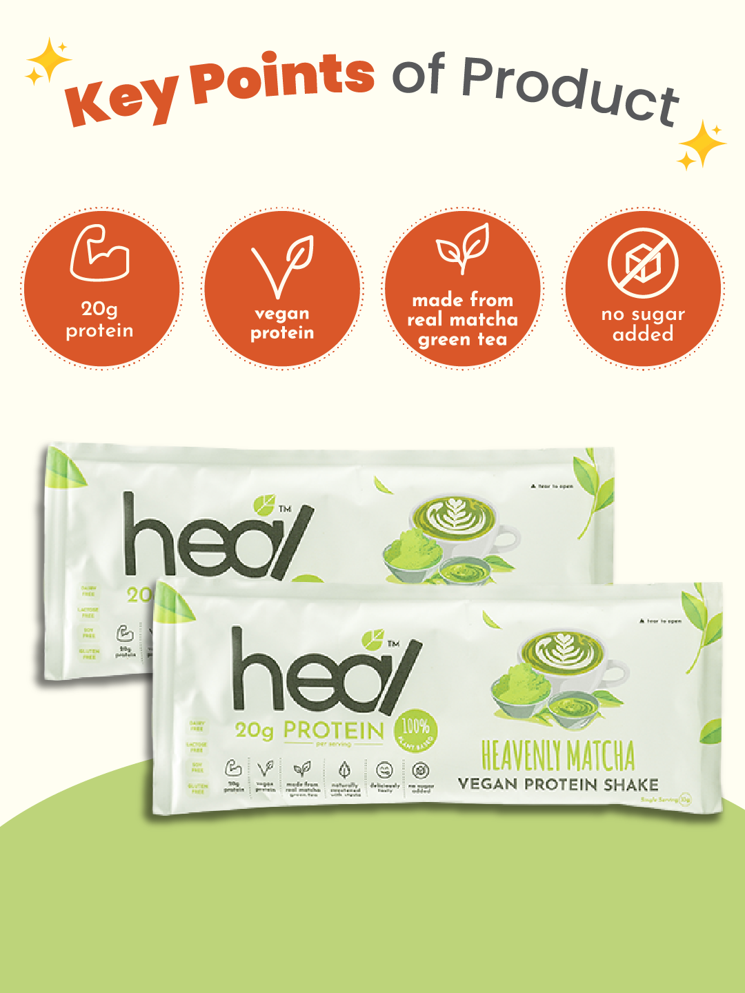 [Subscription Plan] Heal Heavenly Matcha Vegan Protein Shake, 16 Sachets (33g)