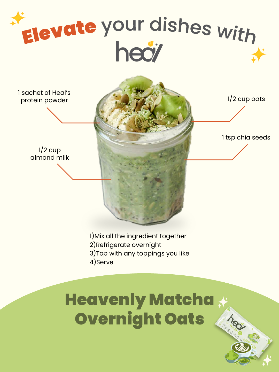 Heal Heavenly Matcha Vegan Protein Shake 3x Sachets Bundle (33g)