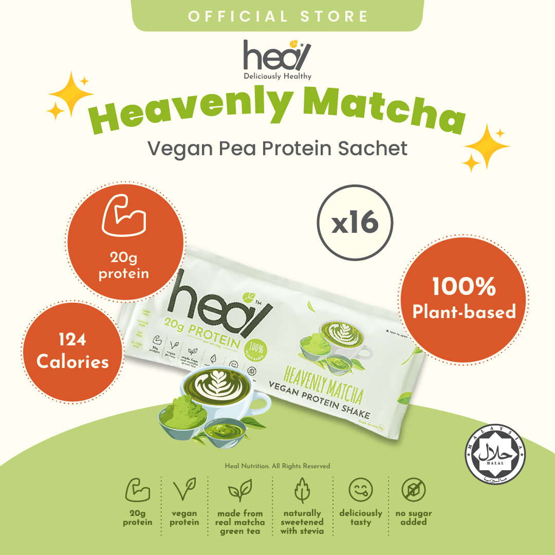 Heal Heavenly Matcha Vegan Protein Shake, 16 Sachets (33g)