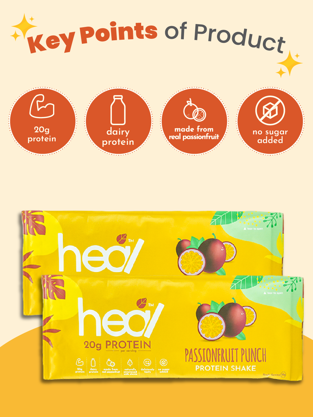 Heal Passionfruit Punch Protein Shake 3x Sachets Bundle (30g)