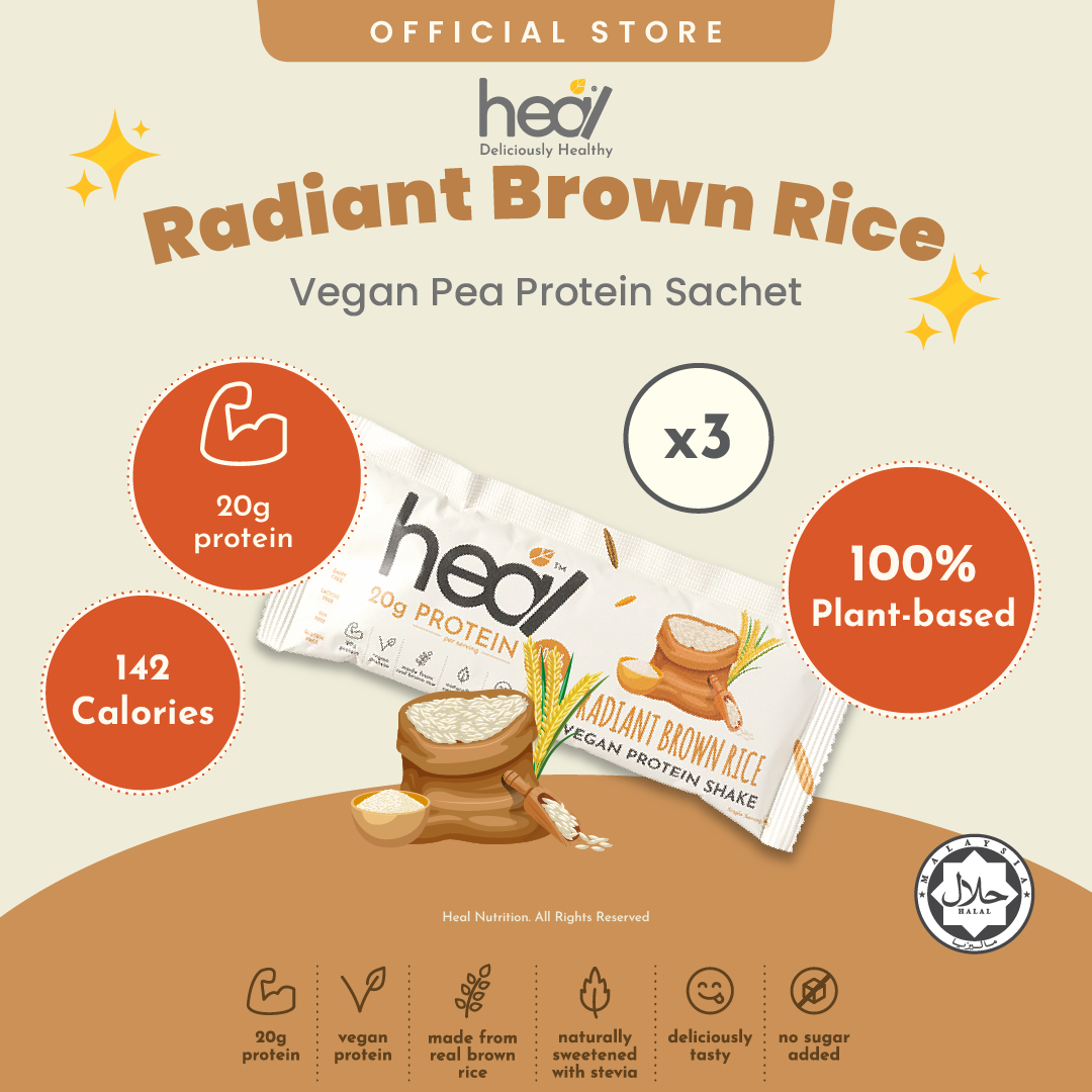 Heal Radiant Brown Rice Vegan Protein Shake, 3x Sachets Bundle (36g)