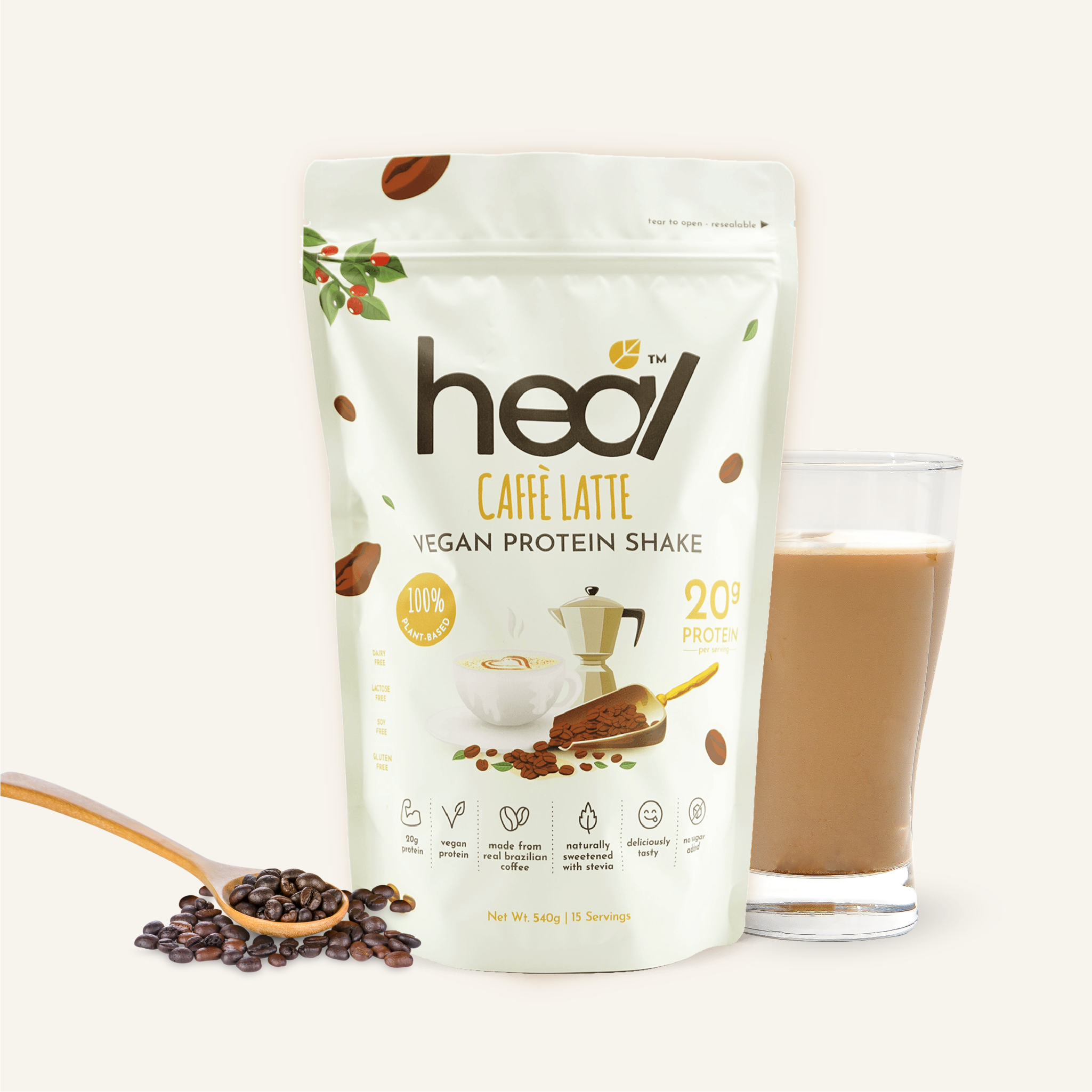 [Subscription Plan] Heal Caffe Latte Vegan Protein Shake, 15 Servings Value Pack