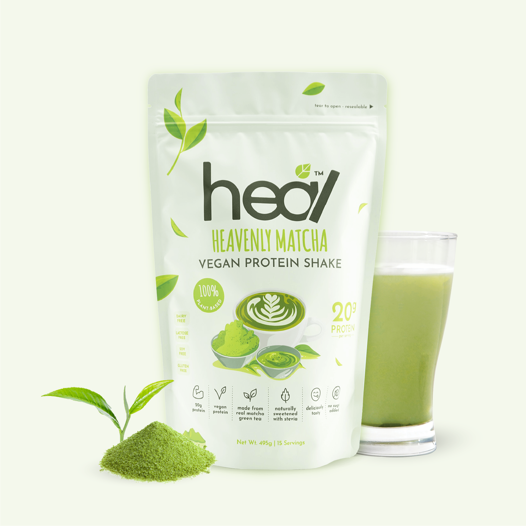 Heal Heavenly Matcha Vegan Protein Shake, 15 Servings Value Pack