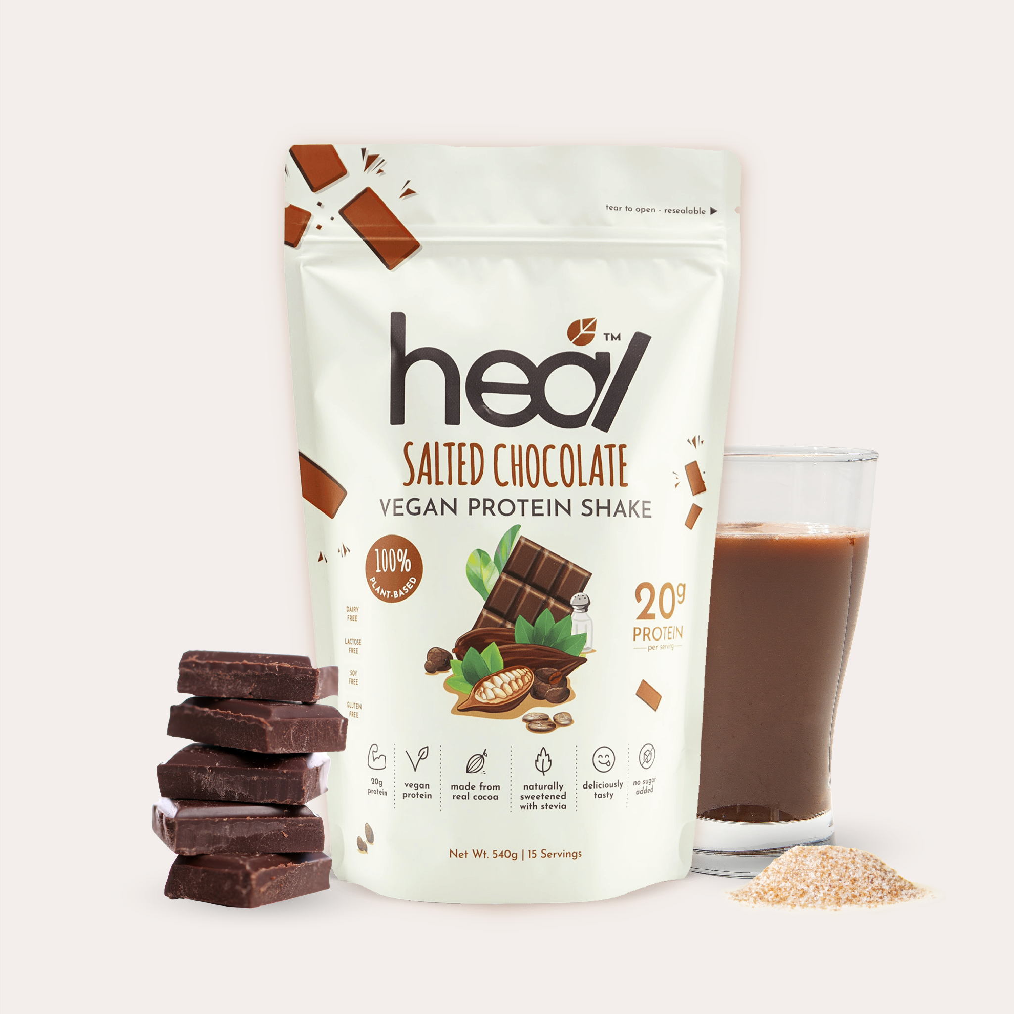 [Subscription Plan] Heal Salted Chocolate Vegan Protein Shake, 15 Servings Value Pack