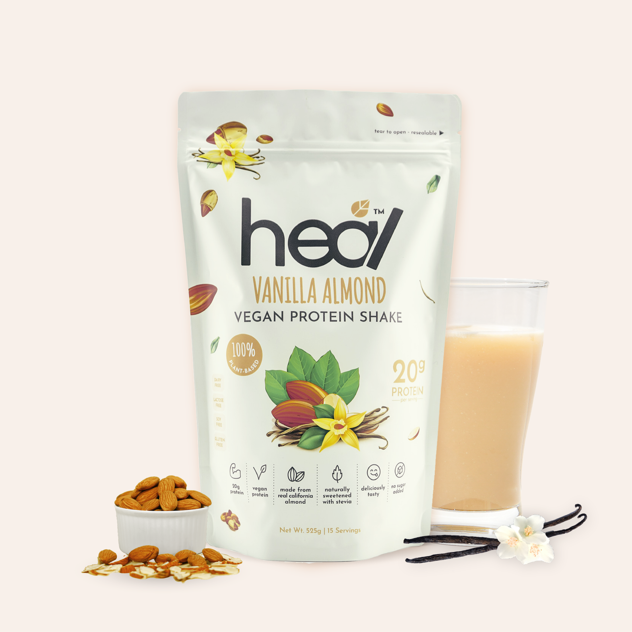 [Subscription Plan] Heal Vanilla Almond Vegan Protein Shake, 15 Servings Value Pack